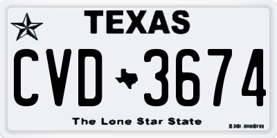 TX license plate CVD3674