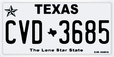 TX license plate CVD3685