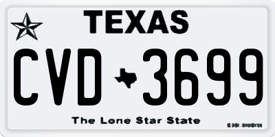 TX license plate CVD3699