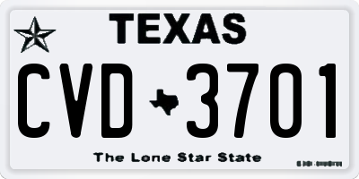 TX license plate CVD3701