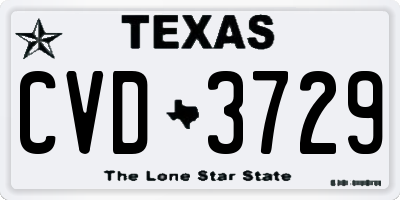 TX license plate CVD3729