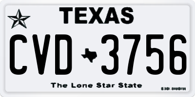 TX license plate CVD3756