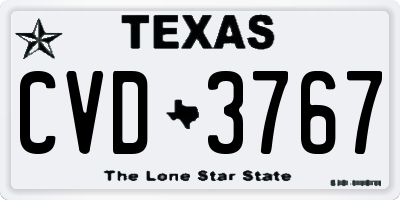 TX license plate CVD3767