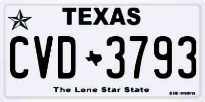TX license plate CVD3793