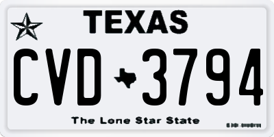 TX license plate CVD3794