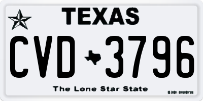 TX license plate CVD3796