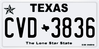 TX license plate CVD3836