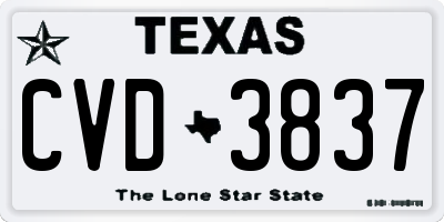 TX license plate CVD3837