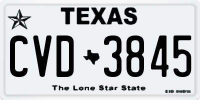 TX license plate CVD3845