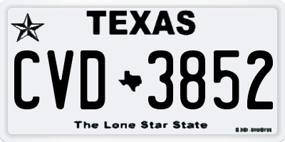 TX license plate CVD3852
