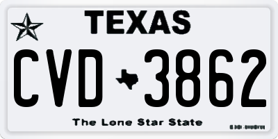 TX license plate CVD3862