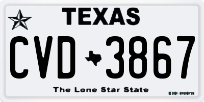 TX license plate CVD3867