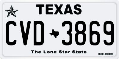TX license plate CVD3869