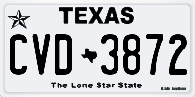TX license plate CVD3872
