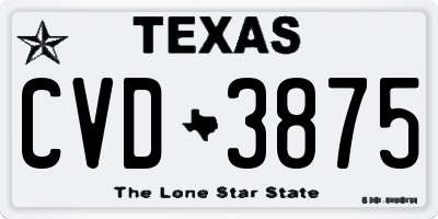TX license plate CVD3875