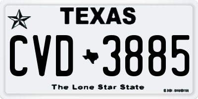 TX license plate CVD3885