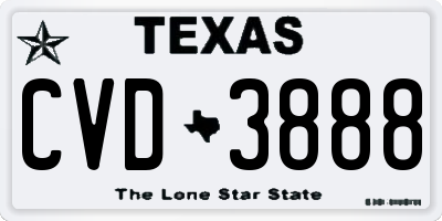 TX license plate CVD3888