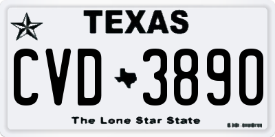 TX license plate CVD3890