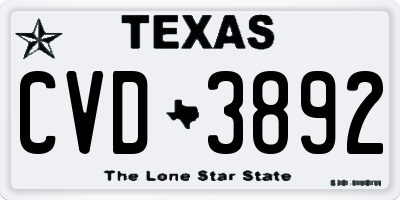 TX license plate CVD3892