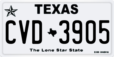 TX license plate CVD3905