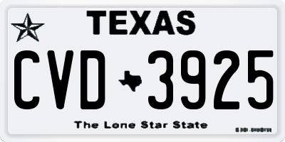 TX license plate CVD3925