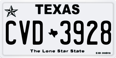 TX license plate CVD3928