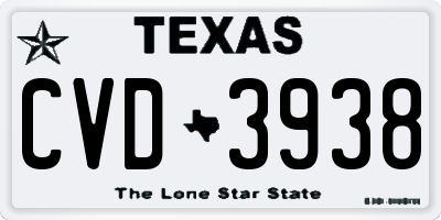 TX license plate CVD3938