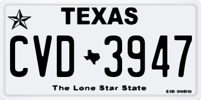 TX license plate CVD3947