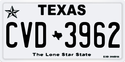 TX license plate CVD3962
