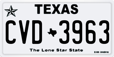 TX license plate CVD3963