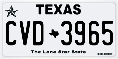 TX license plate CVD3965