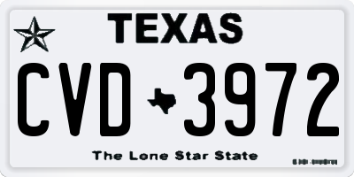 TX license plate CVD3972