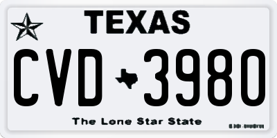 TX license plate CVD3980