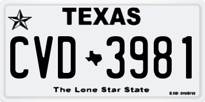 TX license plate CVD3981