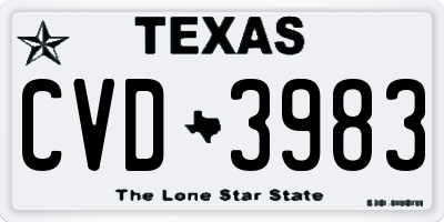 TX license plate CVD3983
