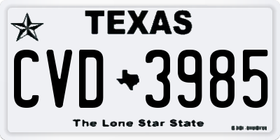 TX license plate CVD3985