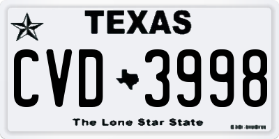 TX license plate CVD3998