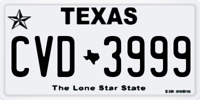 TX license plate CVD3999