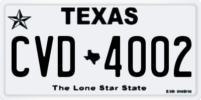 TX license plate CVD4002