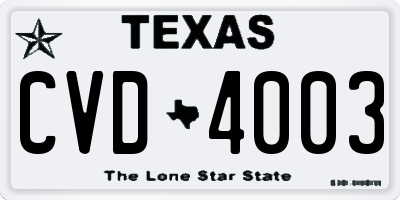 TX license plate CVD4003