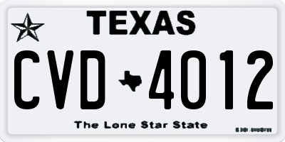 TX license plate CVD4012