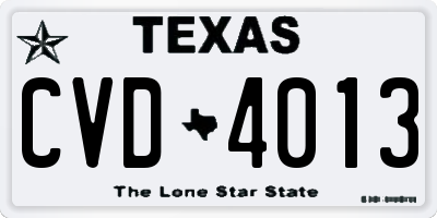 TX license plate CVD4013