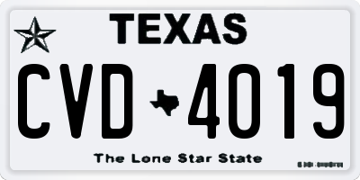 TX license plate CVD4019