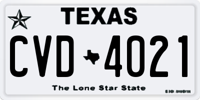 TX license plate CVD4021