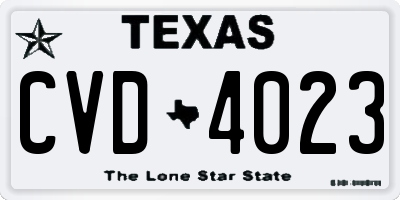 TX license plate CVD4023