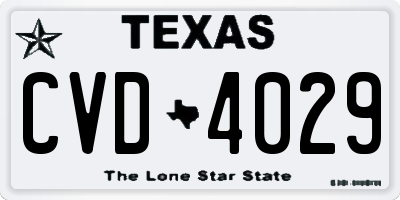 TX license plate CVD4029