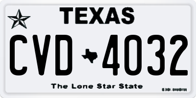 TX license plate CVD4032