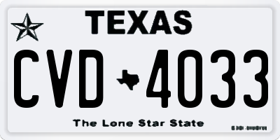 TX license plate CVD4033