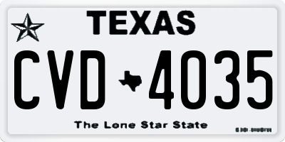 TX license plate CVD4035