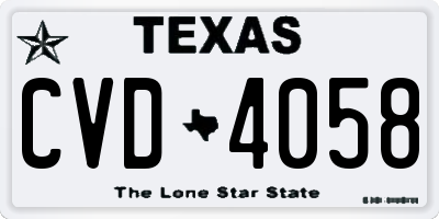 TX license plate CVD4058